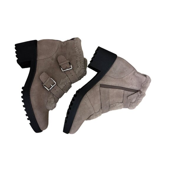 Violet & Red Women's Faux Fur Lined Suede Boots With Buckle Straps & Block Heel - Picture 6 of 7